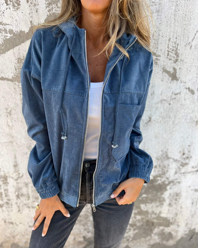 Ella™ | Chaqueta con capucha de pana con cremallera