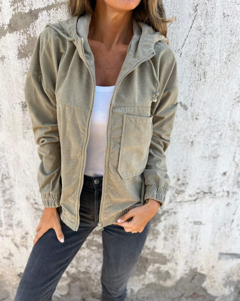 Ella™ | Chaqueta con capucha de pana con cremallera