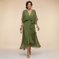 Monica - Vestido de gasa con escote en V