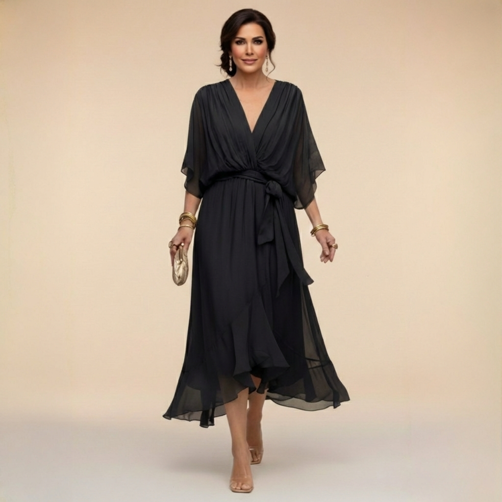 Monica - Vestido de gasa con escote en V