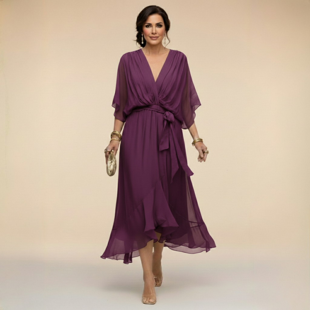 Monica - Vestido de gasa con escote en V