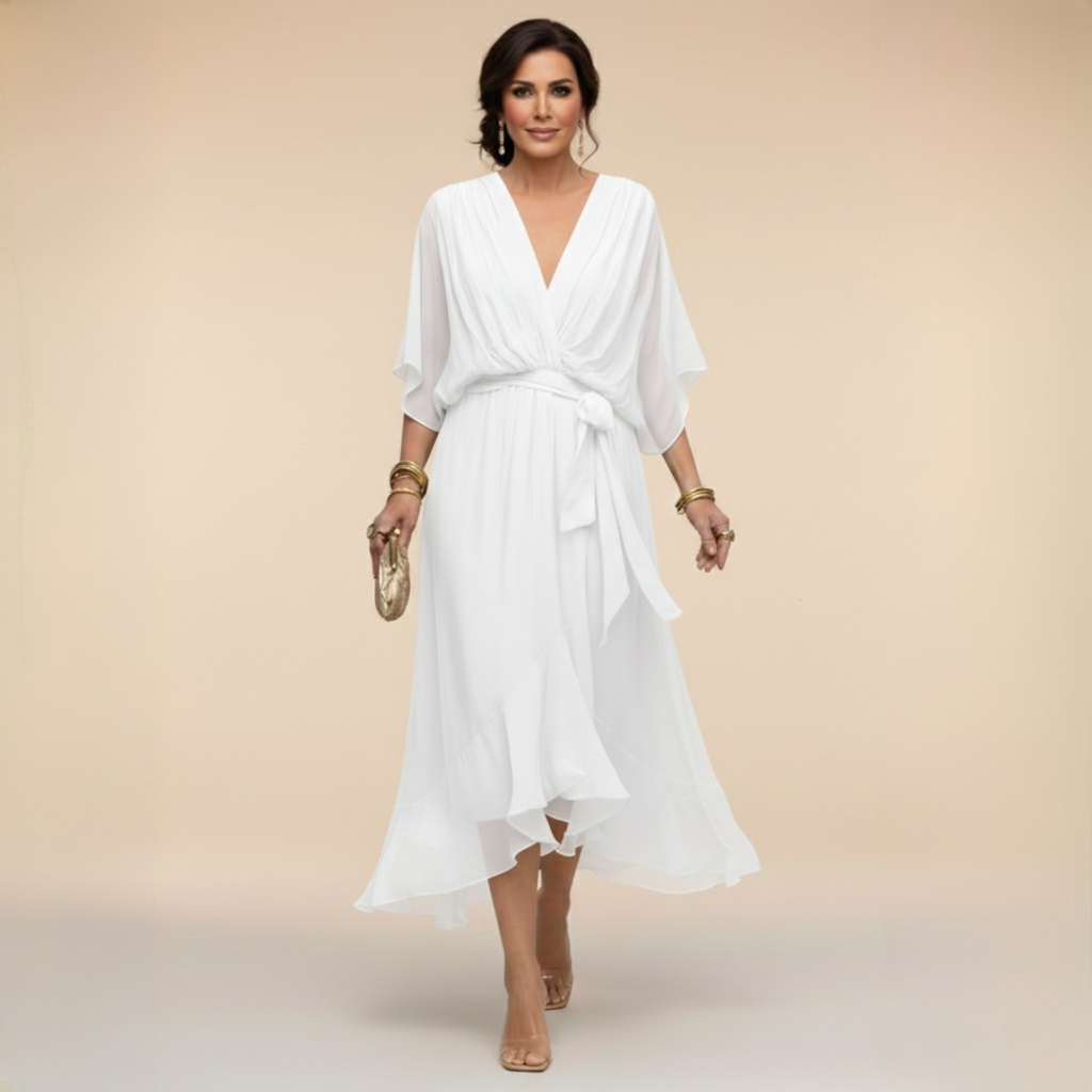 Monica - Vestido de gasa con escote en V