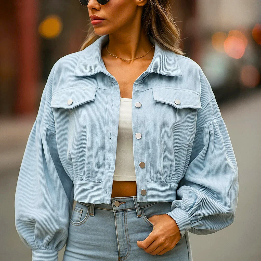 Chaqueta de Pana Premium “Sienna” — Estilo Cropped & Manga Globo