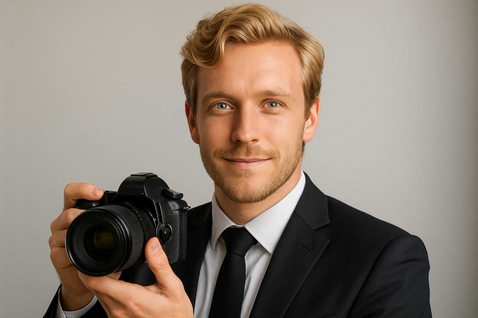 hazme una foto de perfil de javi el cual es fotografo rubio y ojos azules